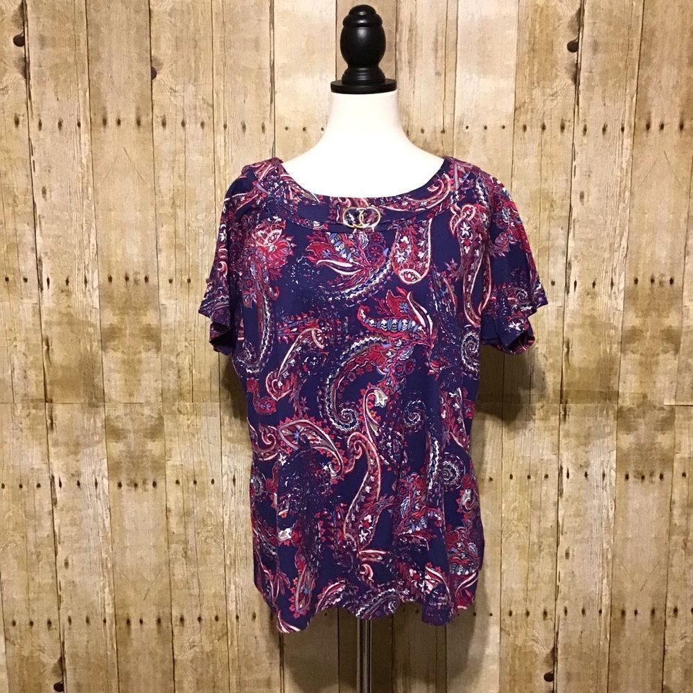 Rafaella‎ Navy Paisley Plus Size Top 3X